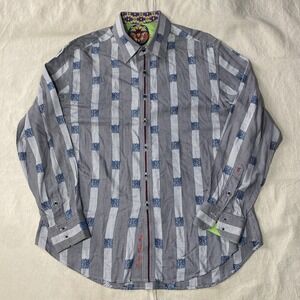 Robert Graham Shirt Mens XL Multicolor Flip Cuff Button Up Striped Flawed Button